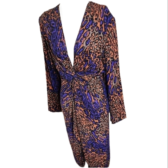 Rare Flora Kung Leopard Print Twist Front Dress Vintage Sz.12p Flattering - Picture 1 of 6
